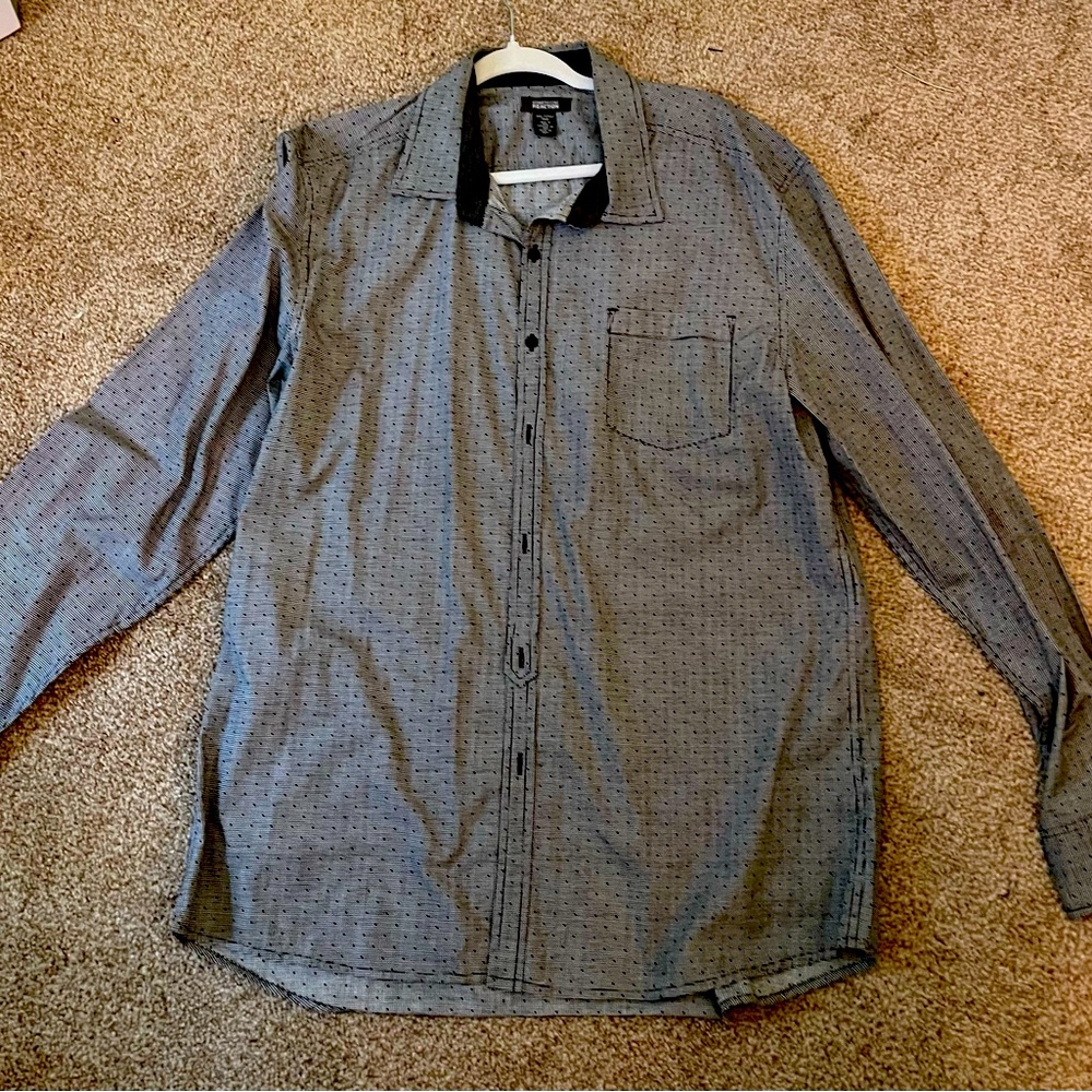 Kenneth Cole ,Black checkered button down men’s shirt with long sleeves